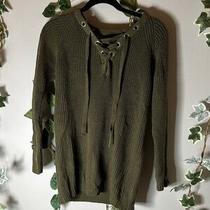 Olive Lace-Up Women's Sweater